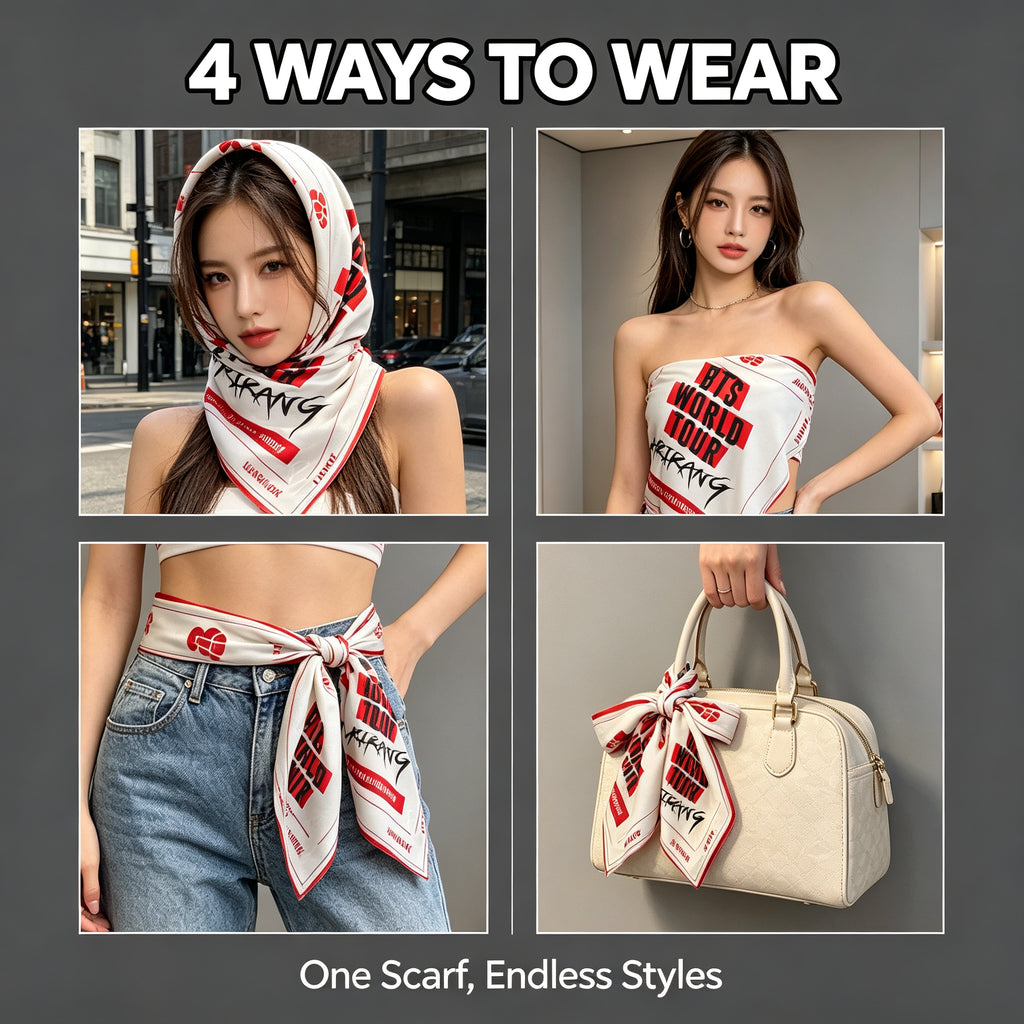 【101.0】BTS Arirang Concert Scarf | Multifunctional Kpop Bandana, Tube Top, Waist Belt & Bag Accessory