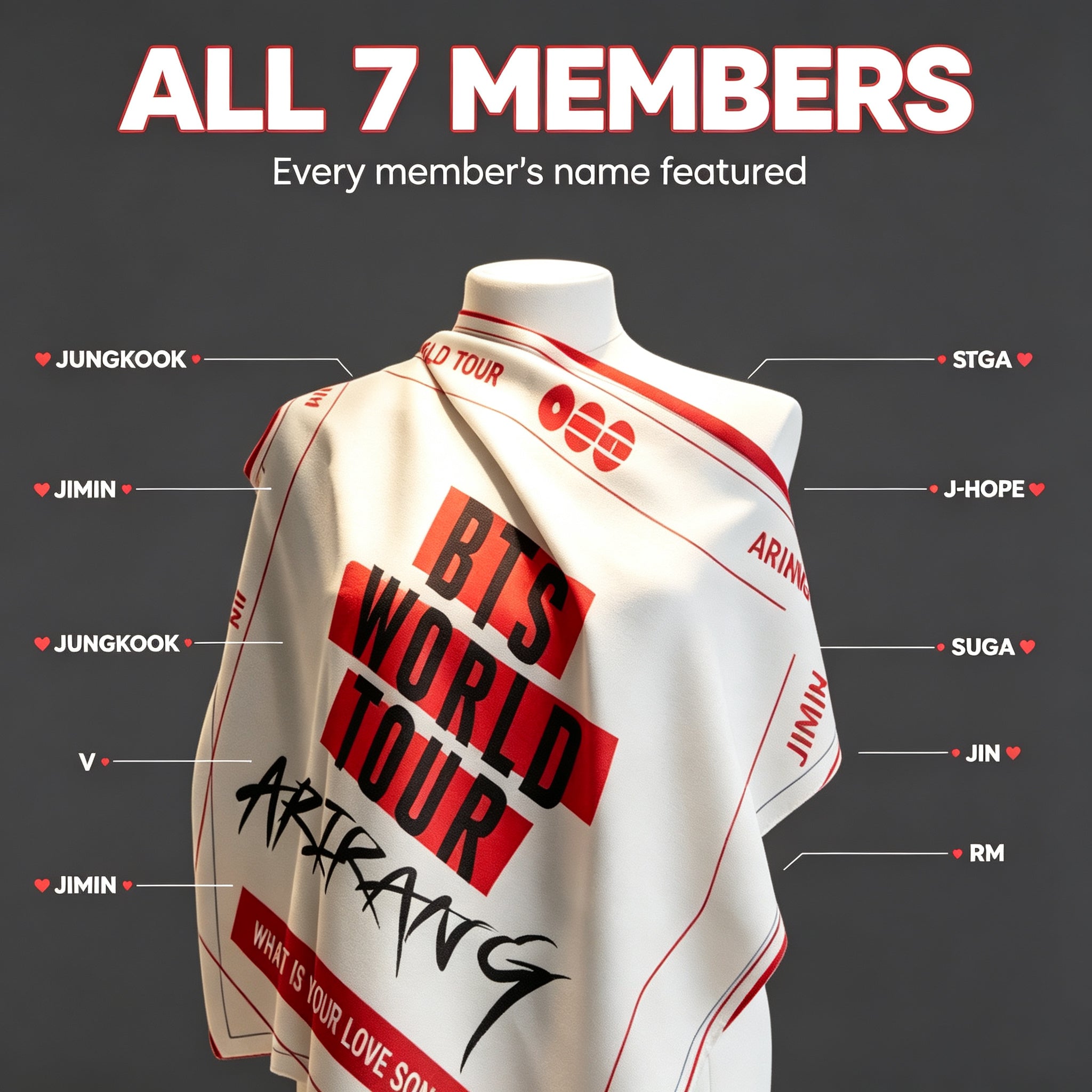 【101.0】BTS Arirang Concert Scarf | Multifunctional Kpop Bandana, Tube Top, Waist Belt & Bag Accessory